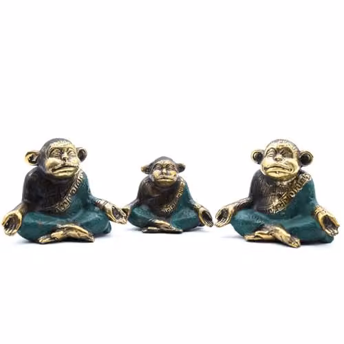 KDMD Set of 3 Gold and Multicolour Metal Yoga Monkey Figurine Decorations