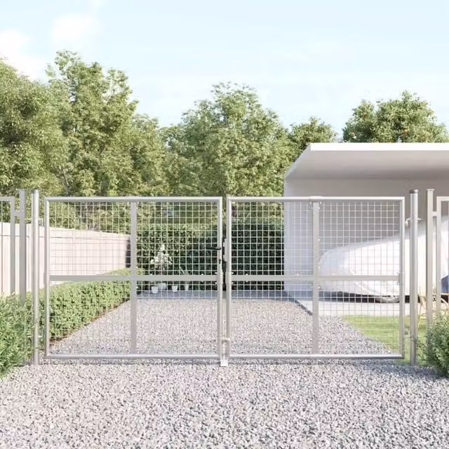 Berkfield Home Silver Mesh Galvanised Steel Swing Garden Gate W: 300 cm, H: 175 cm – 1