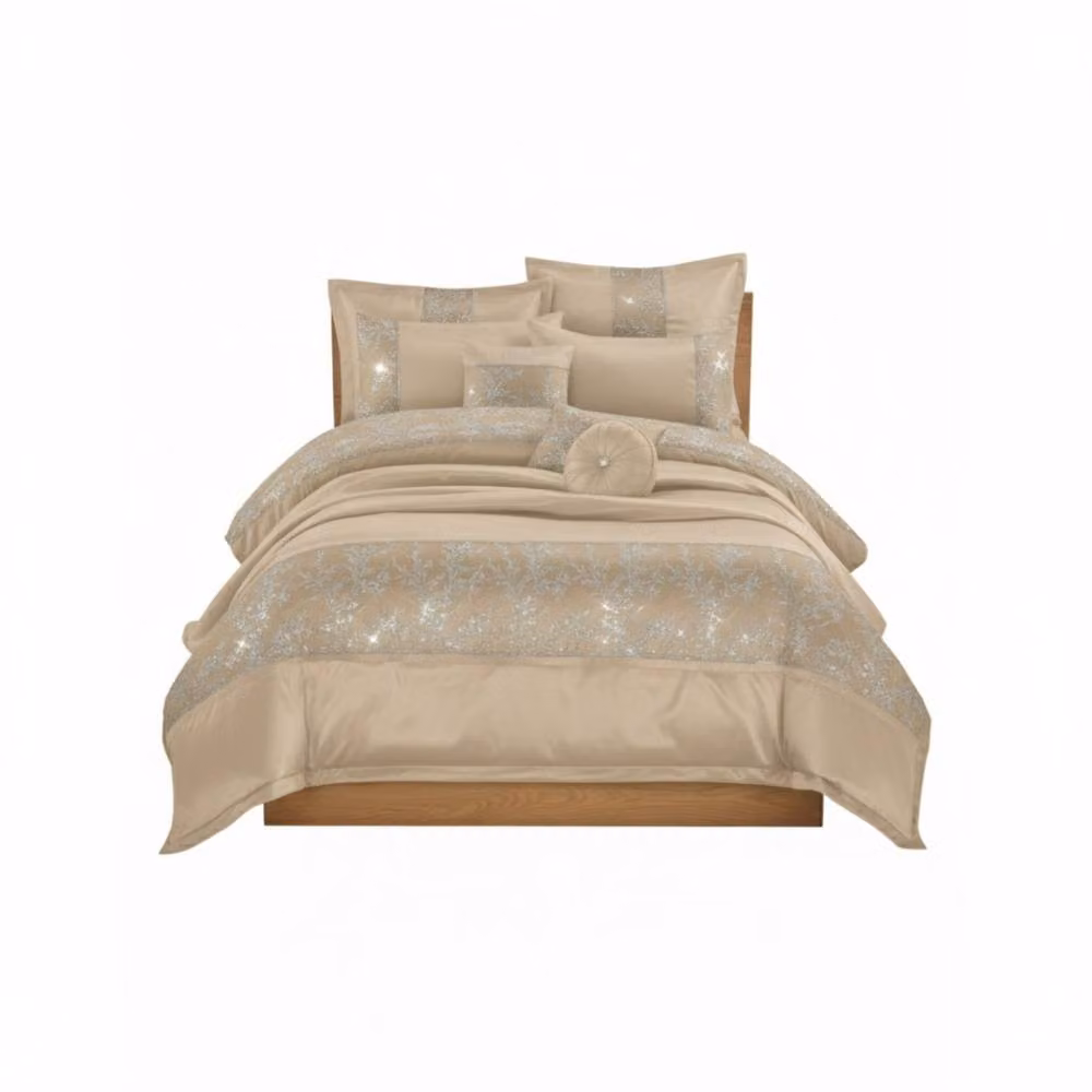 Snug City Beige Floral Embroidered Duvet Cover Set with Matching Accessories, W: 140 cm, L: 200 cm – 2