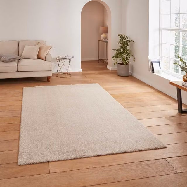 Terrys Kara Washable Rectangular Linen Style Rug in Beige