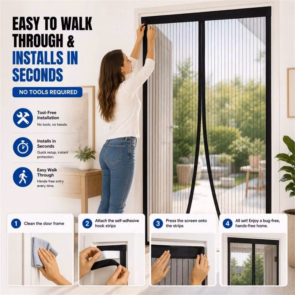 NESTLUNE Magnetic Insect Door Screen Net in Grey, W: 100 cm, H: 210 cm – 4