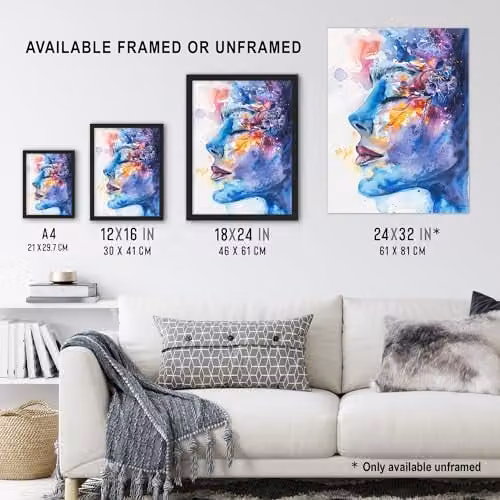 Artery8 Ethereal Woman Face Portrait Floral Watercolour Framed Wall Art Print, Multicolour, W: 23.4 cm, H: 32.3 cm – 3