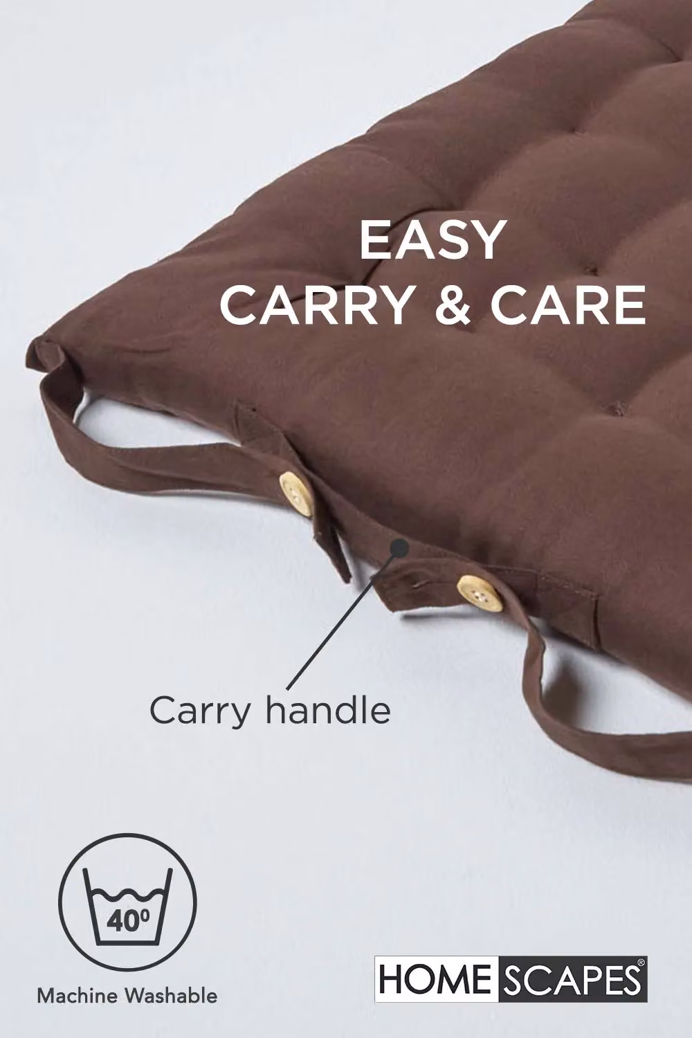 Homescapes Set of 4 Brown Quilted Cotton Seat Pads, W/D/H: 40 x 40 x 6.5 cm – 5
