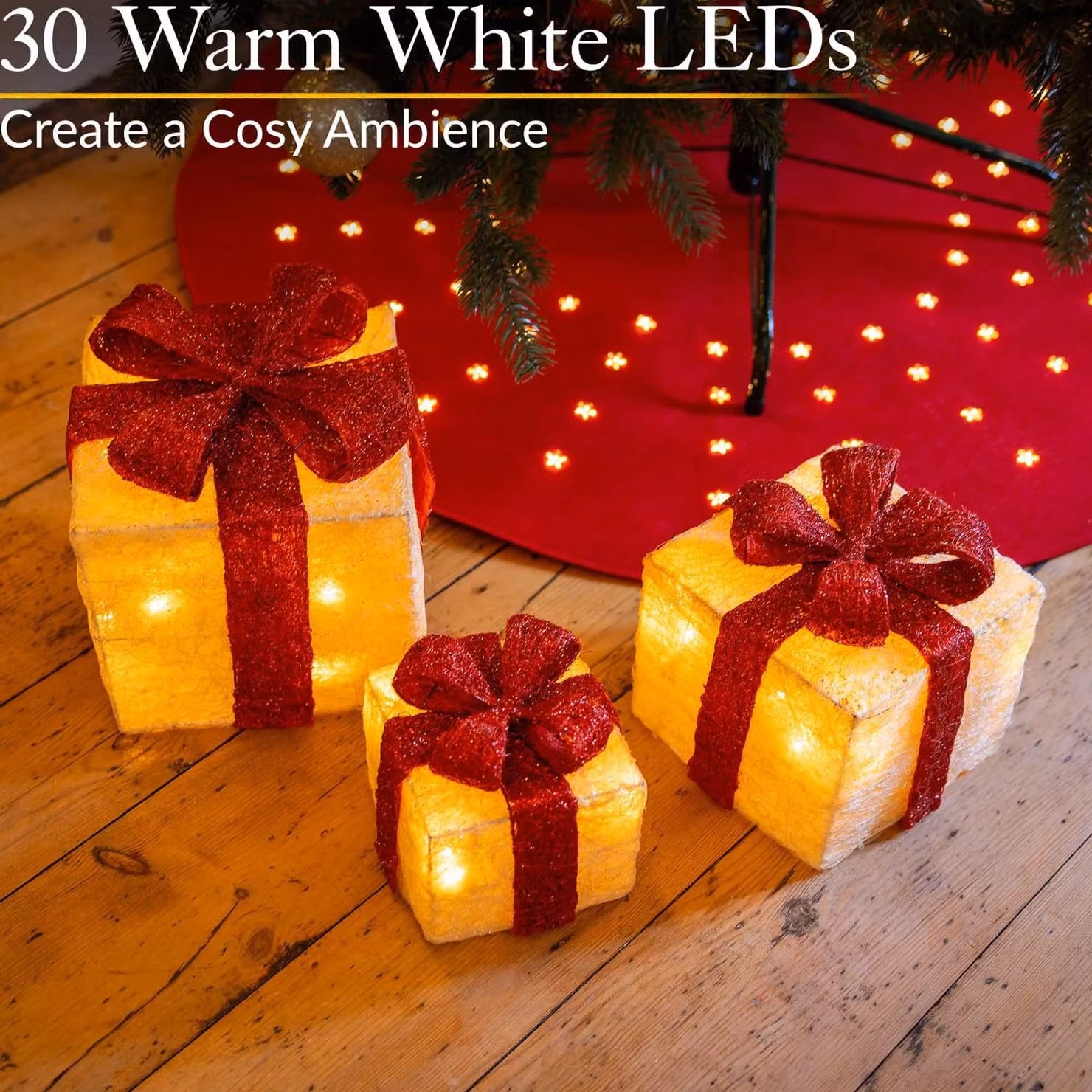 Christow Set of 3 LED Light Up Christmas Presents in Cream and Beige – 2