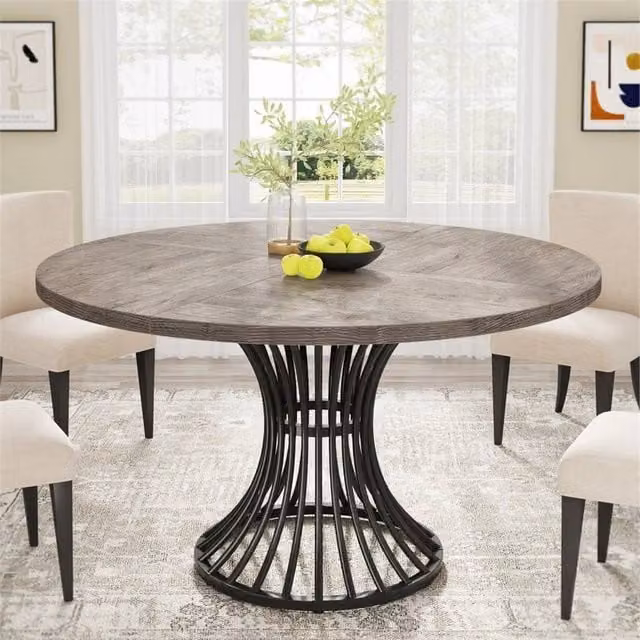Nordara Grey Round Dining Table for 4-6 People, Industrial Matt MDF and Metal Kitchen Table – 1