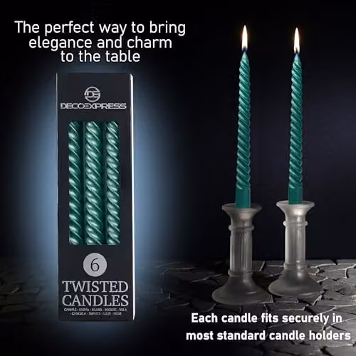 Deco Express Non-Scented Twisted Dinner Candles, Pack of 6, Green – 3