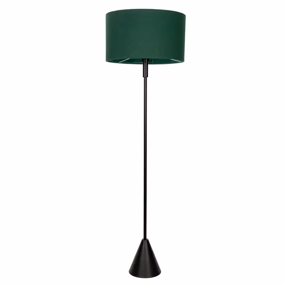 ValueLights Mitch Triangle Floor Lamp with Bottle Green Fabric Drum Shade and Black Wood Stem, including LED Bulb – 2