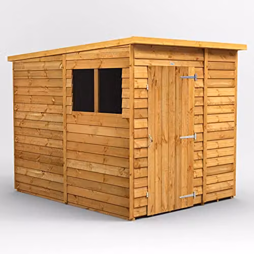 Powersheds Premium Pent Overlap Wooden Garden Shed in Natural Brown with Toughened Glass and Security Features