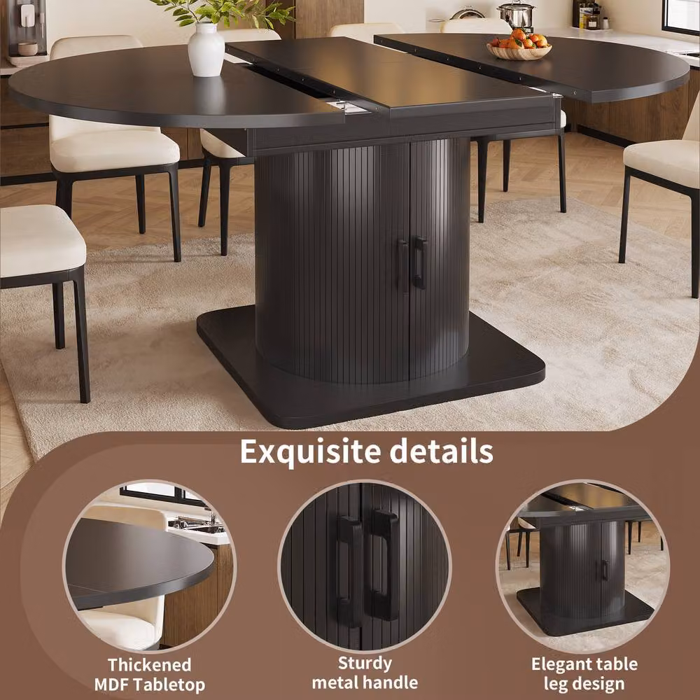 Rolipo Black Extendable Dining Table with Folding Top and Hidden Storage – 5