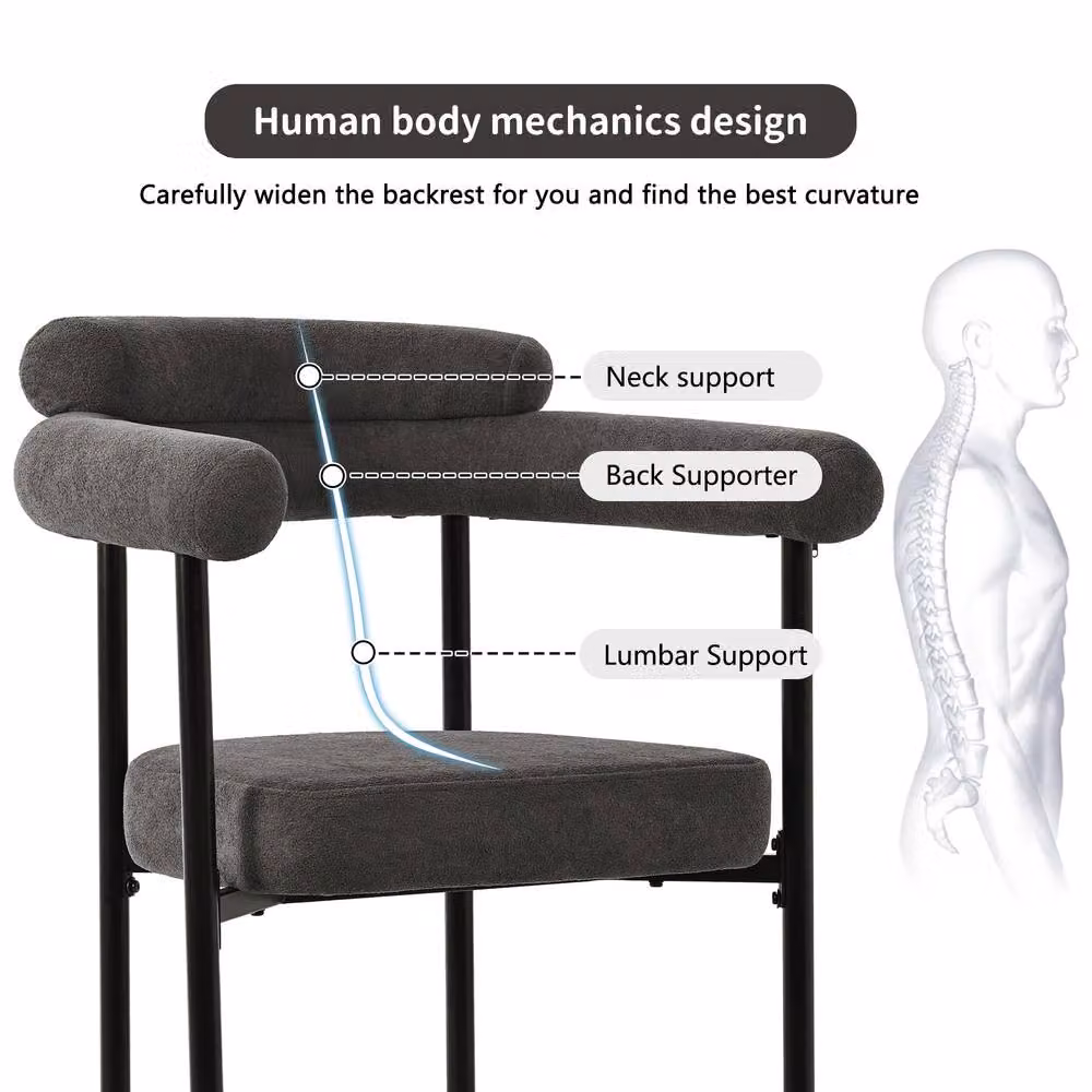 Modern Home Touch Set of 6 Grey Faux Suede Armrest Dining Chairs with Metal Legs – 4