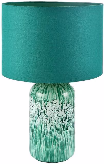 Happy Homewares Modern Marble Drip Snowflake Glass Table Lamp with Linen Shade in Green, H 46 cm x W 30 cm x D 30 cm – 1