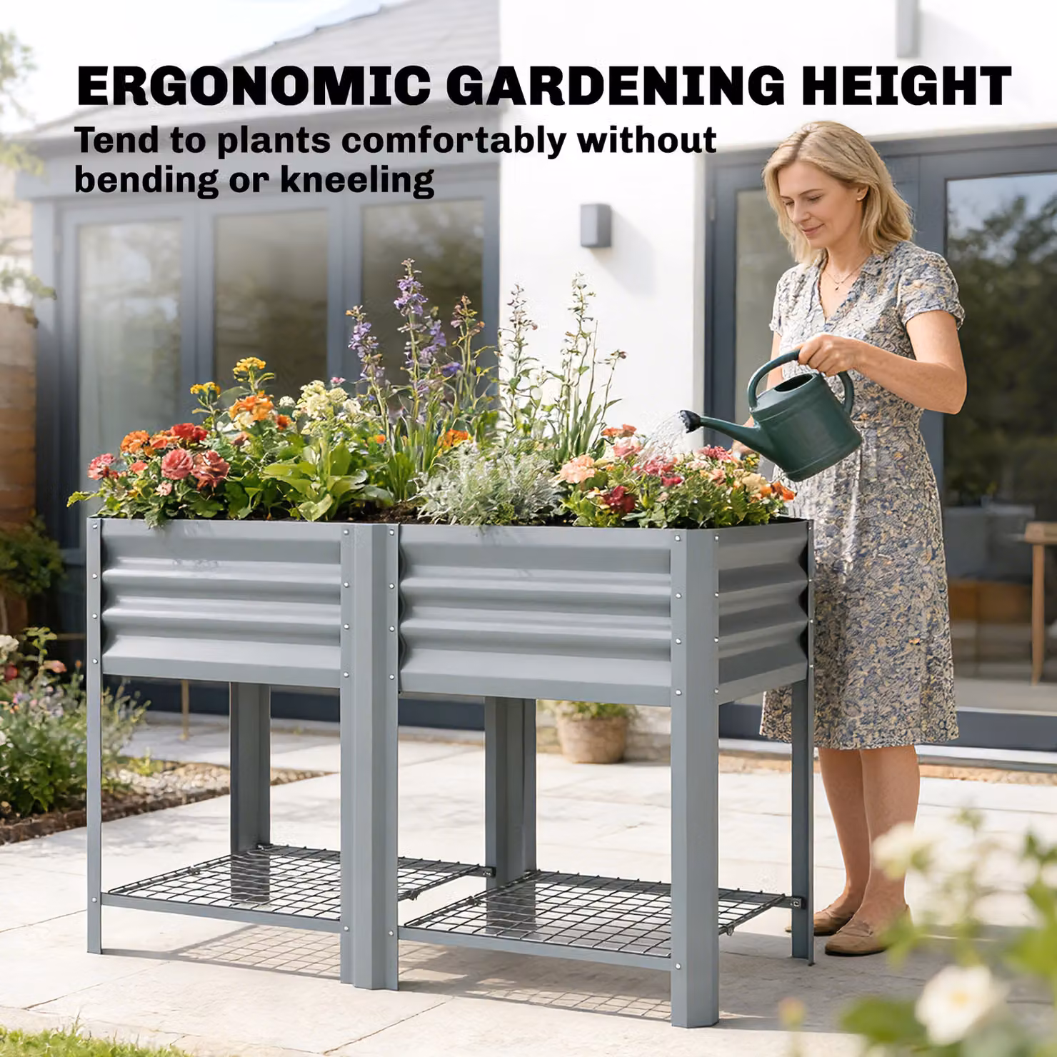 Outsunny Steel Raised Garden Bed with Storage Shelf in Grey, W/D/H: 120 x 80 x 55 cm – 6