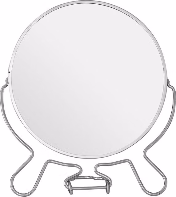 Premier Housewares Silver Effect Two Sided Round Small Shaving Mirror with Swivel Function, W/D/H: 15.0 x 13.0 x 8.0 cm