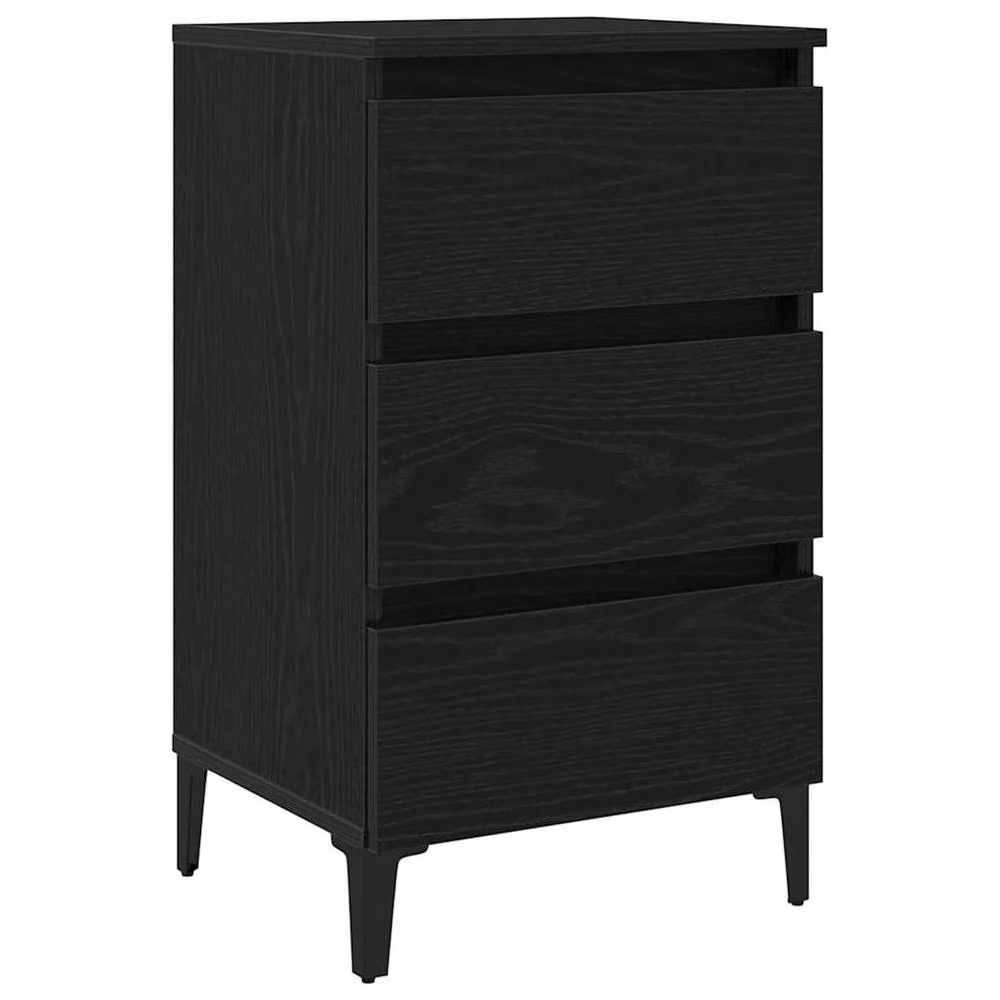 Berkfield Home Black Oak Bedside Cabinet with Metal Legs W/D/H: 40 x 35 x 69 cm – 3