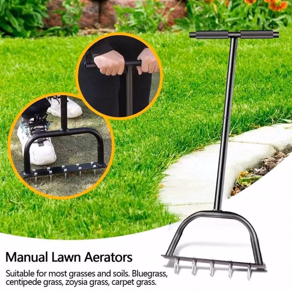 FLAVORA Heavy Duty Lawn Aeration Fork Soil Loosening Tool in Black, 1.25kg – 4