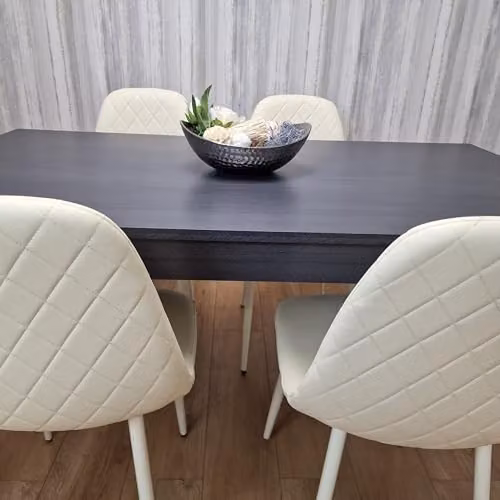 KOSY KOALA Grey Rectangular Dining Table and 4 Cream Faux Leather Padded Chairs Dining Set – 2