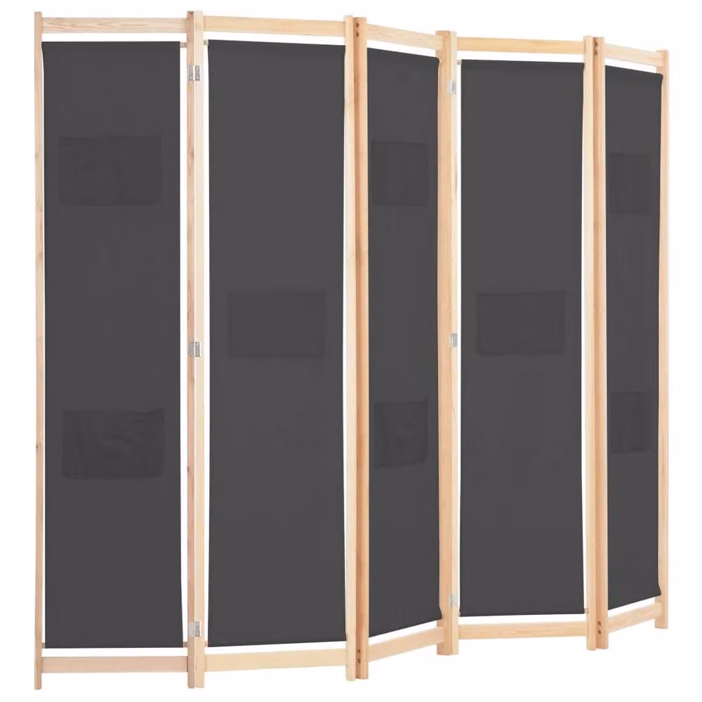 Berkfield Home 5-Panel Fabric Room Divider in Grey, W/D/H: 200 x 4 x 170 cm – 2