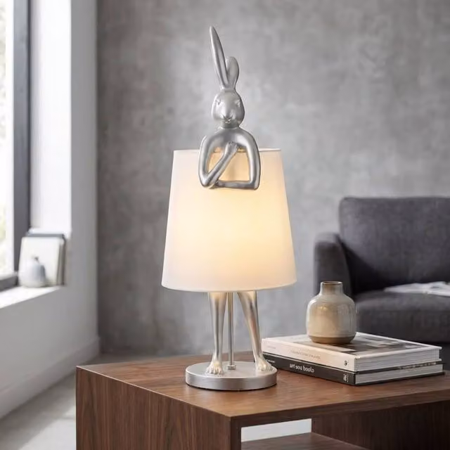 Garden Greatness Leaning Over Rabbit Table Lamp in Beige