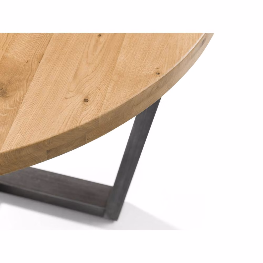 Huxford Round Oak Wood and Metal Industrial Dining Table, Brown/Multicolour, Diameter: 120 cm – 3