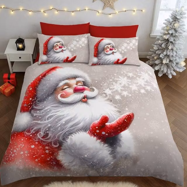 Velosso Festive Santa Kiss Christmas Duvet Cover and Pillowcase Set, Multicolour, W: 90 cm, H: 200 cm