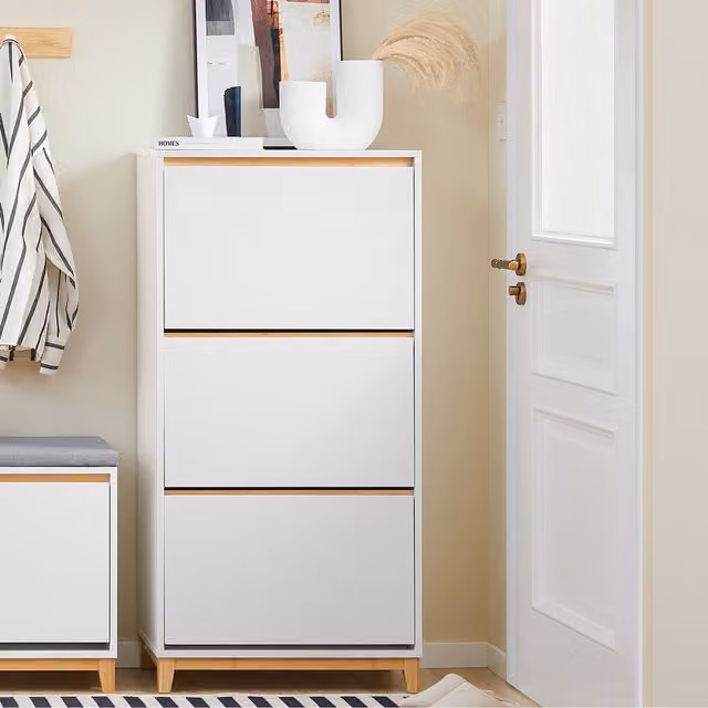 SoBuy Modern White Hallway Shoe Cabinet with Tilting Compartments