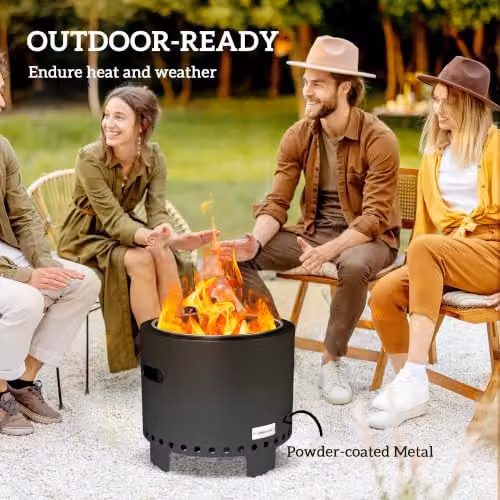 Outsunny Smokeless Wood Burning Metal Fire Pit in Grey, Diameter: 45 cm – 4