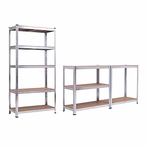 AMOS Heavy Duty 5 Tier Steel Galvanised Adjustable Shelving Unit, Silver, H 180 x W 90 x D 40 cm – 1