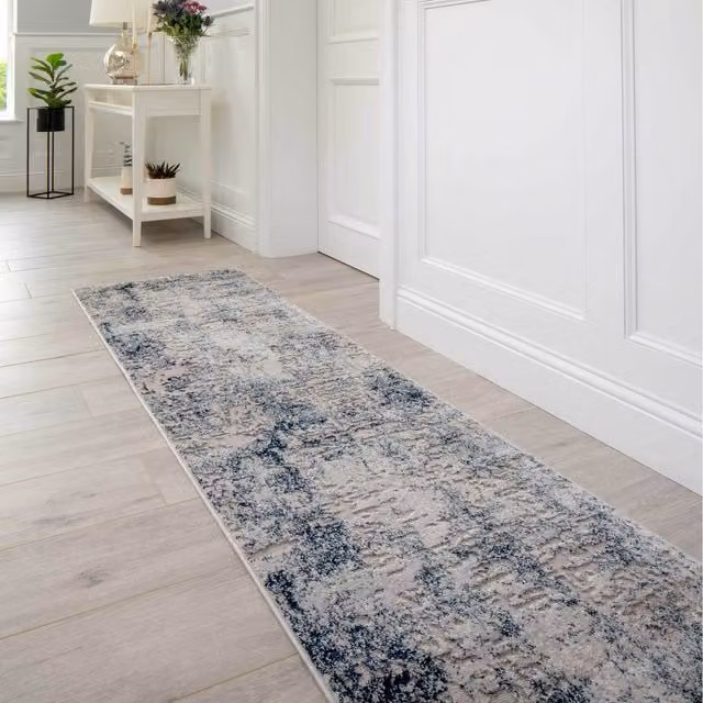 The Rug House Abstract Modern Blue Rectangular Area Rug W: 240 cm, D: 60 cm