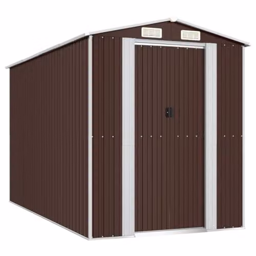 vidaXL Gable Garden Shed in Dark Brown Galvanised Steel, W/D/H: 357 x 192 x 223 cm