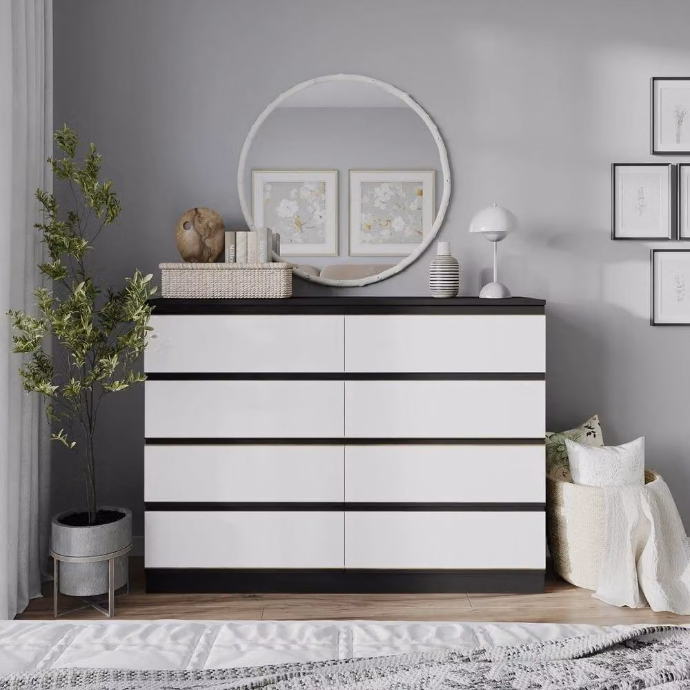 FORGEVIO Modern Wooden 8-Drawer Chest of Drawers with Black Carcass and White Drawers – 3
