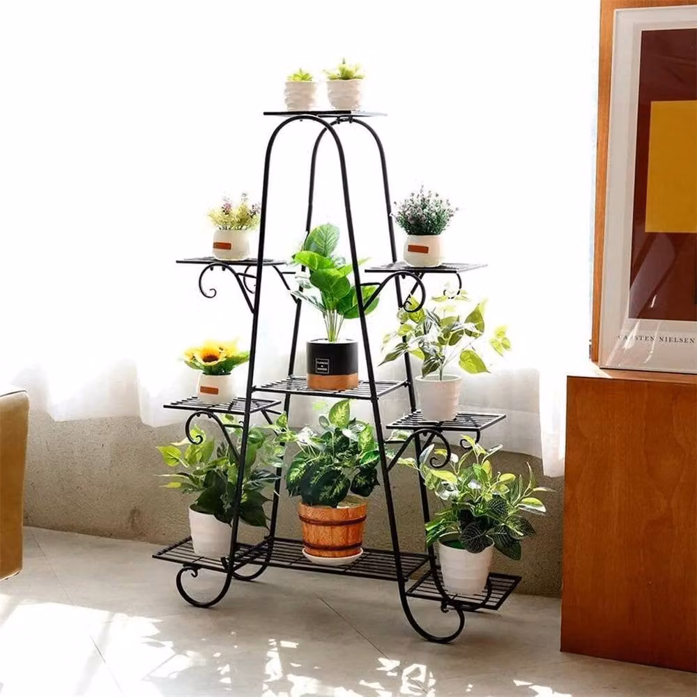 NESTLUNE 9 Tier Metal Plant Stand Garden Shelf in Matt Black, W: 100 cm, D: 15 cm – 2