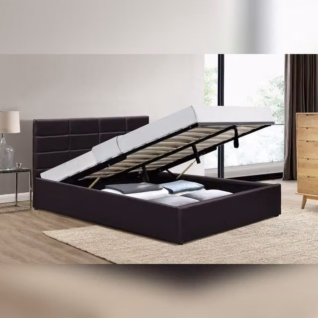 Comfy Living Ltd Double PU Faux Leather Gas Lift Ottoman Bedframe in Brown – 1