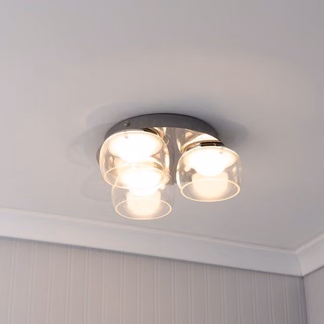 ValueLights Alissa IP44 Rated Silver Integrated LED Flush Ceiling Light with Transparent Glass Shades – 2