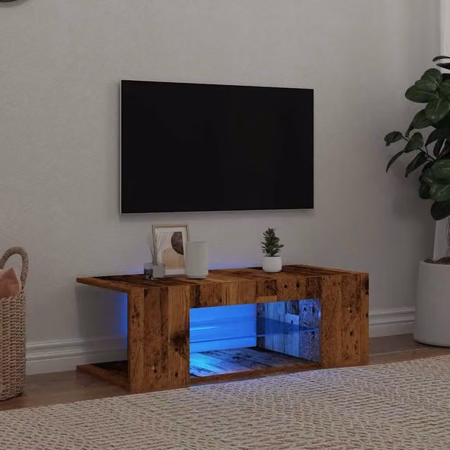 Berkfield Home Modern TV Cabinet with Integrated LED Lights in Brown, W/D/H: 90 x 39 x 30 cm – 1