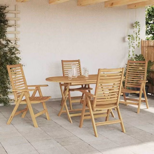 Berkfield Home Modern Foldable Garden Chairs, Set of 4, Brown Oiled Solid Teak Wood – 1