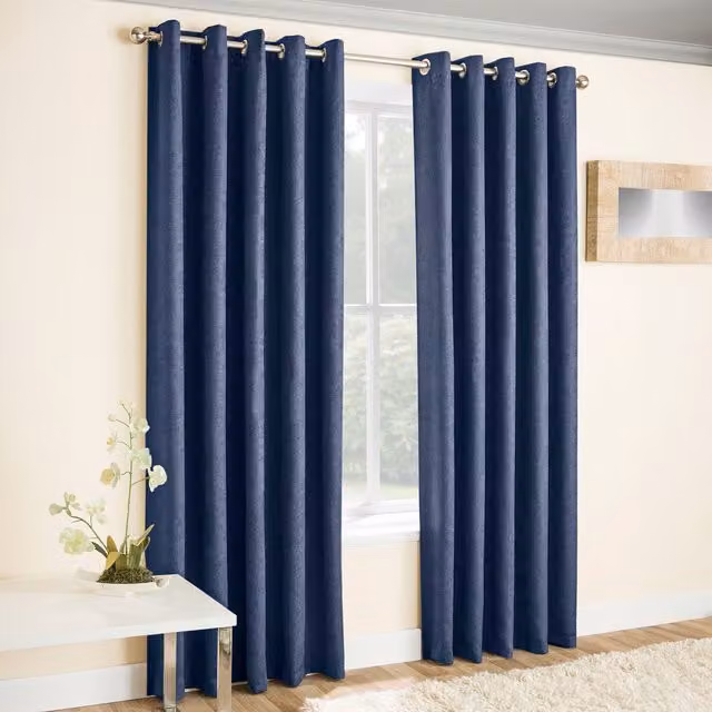 Enhanced Living Vogue Navy Eyelet Thermal Dimout Curtains, Blue, W: 137 cm, H: 229 cm