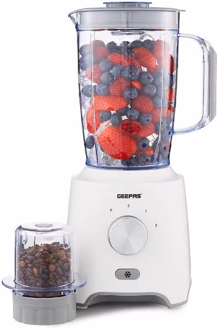 Geepas 600W Blender and Smoothie Maker with Ice Crusher, Mixer, Juicer and Grinder, White