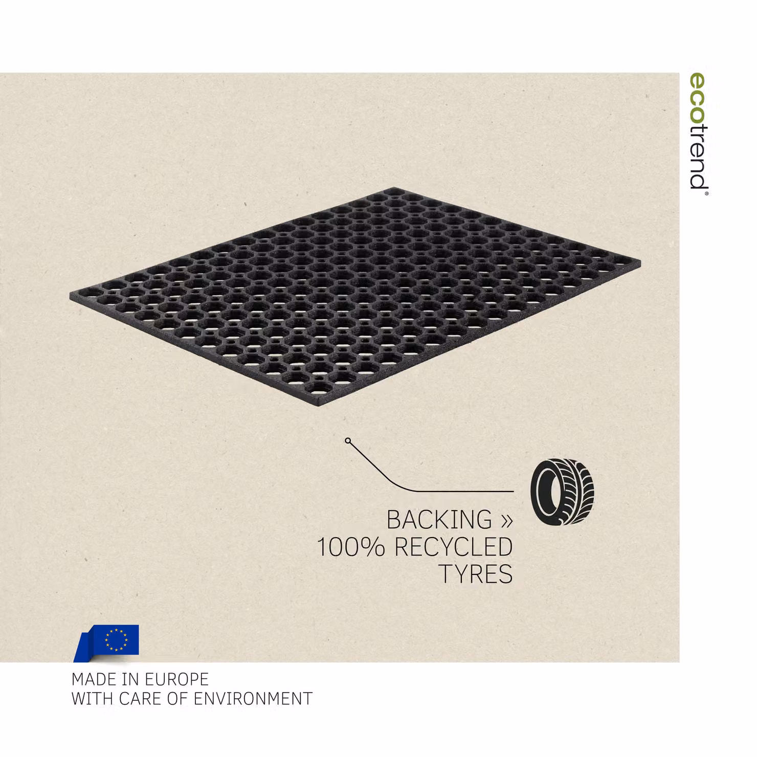 Nicoman Black Rubber Ring Outdoor Doormat, W: 75 cm, D: 45 cm, H: 1.3 cm – 3