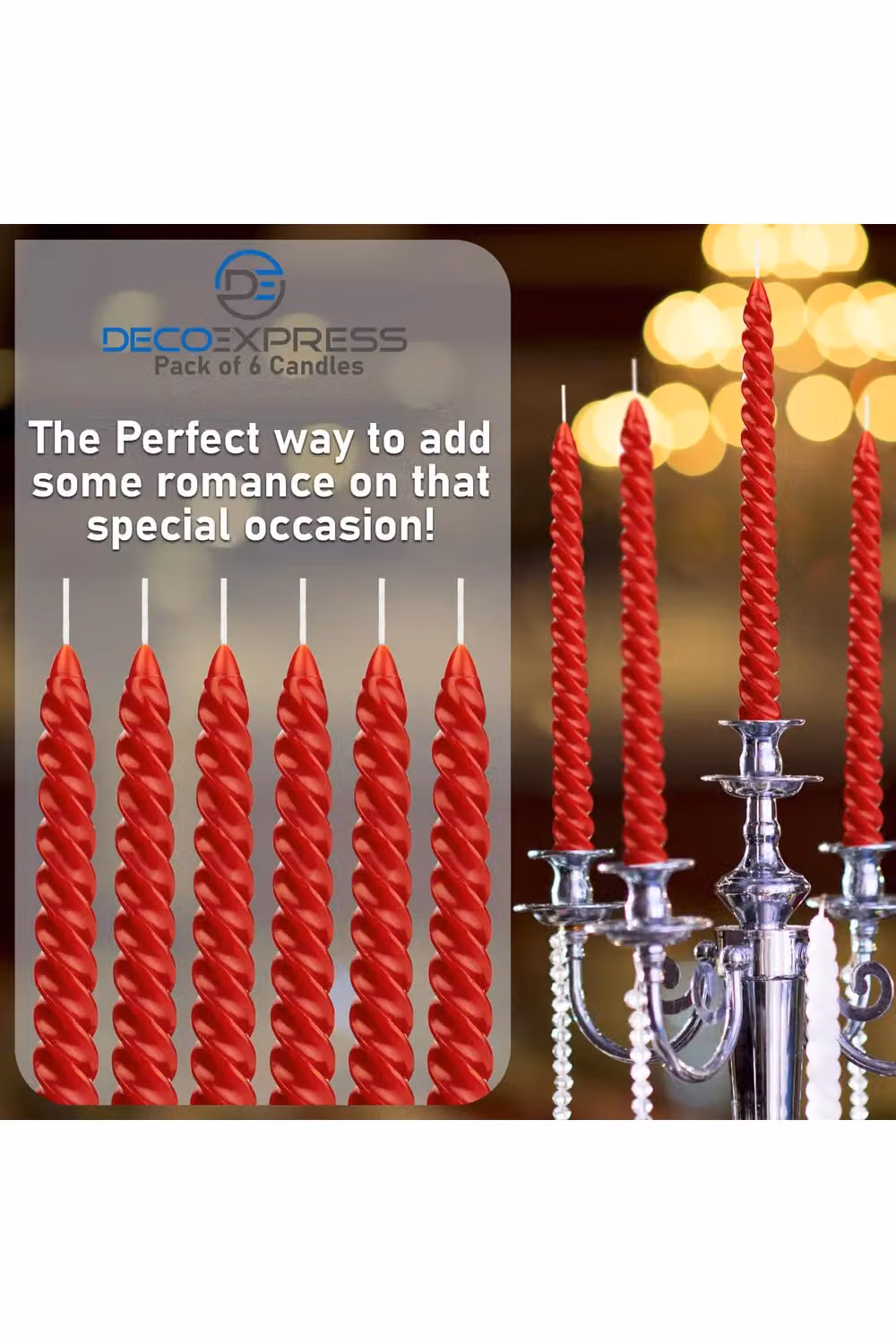 Deco Express Red Twisted Candles, Pack of 6 – 3