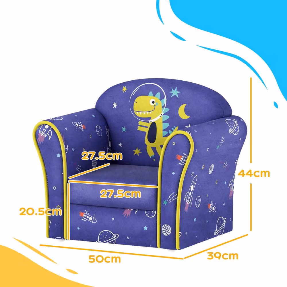 STILVORA Kids Armchair with Blue Fabric Upholstery and Solid Wood Frame – 3