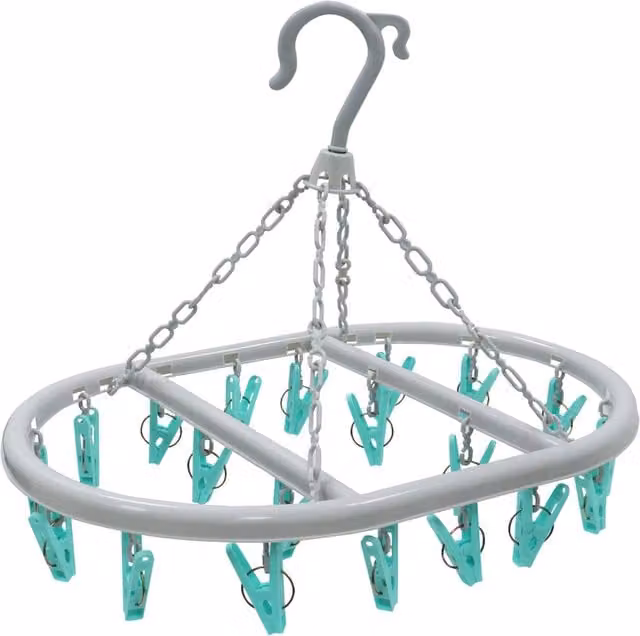 JVL Oval Sock Dryer with 20 Clothes Pegs in Grey and Multicolour