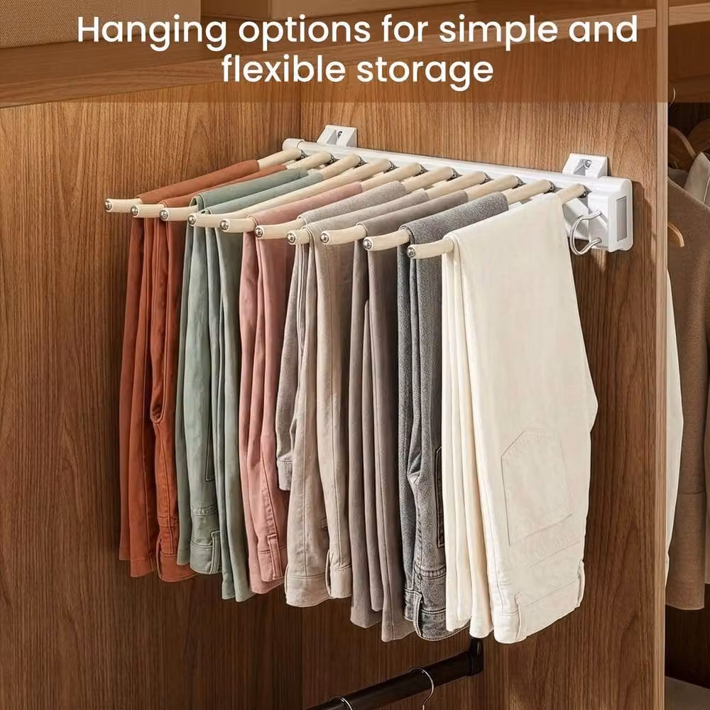 VOGREX White Extendable 10 Arm Pull Out Trouser Rack and Telescopic Pants Hanger – 3