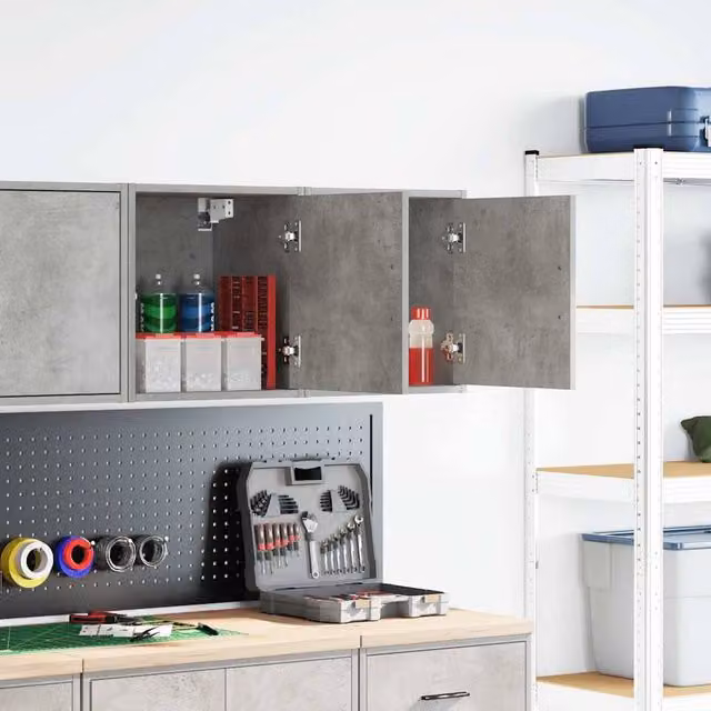 Berkfield Home Set of 2 Wall Mounted Garage Cabinets in Concrete Grey MDF – 1