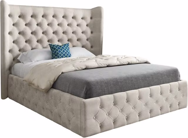 KDMD Dreamer Wide Winged Upholstered Soft Velvet Designer Bed Frame in Beige, Size: Single (W/D/H: 90 x 190 cm) – 1