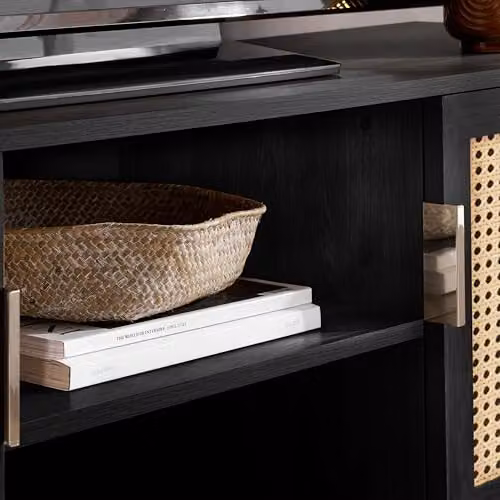 Birlea Noah Small Modern Black and Rattan TV Unit – 4