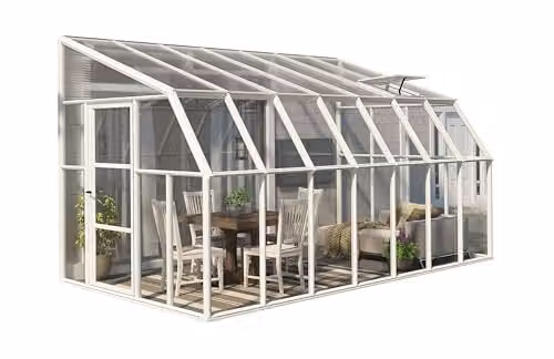 Palram Lean To Greenhouse Sun Room in White with Transparent Polycarbonate Panels W257 x H266 cm – 1