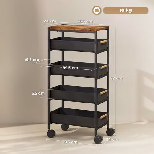 HOMCOM 5-Tier Mobile Storage Trolley with Castors in Black – 5