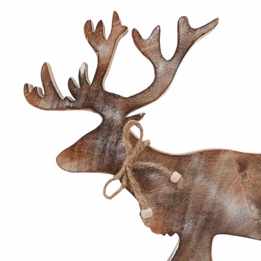 Lemon Pavilion Furniture and Decor White Wash Collection Rustic Wood Stag Decoration, Brown and White, W32 x H35 cm – 2