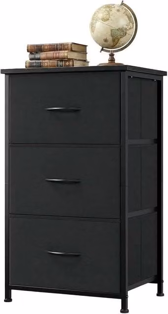 KORVIXA 3-Drawer Dresser with Removable Fabric Bin Storage Organiser in Black, W/D/H: 100 x 100 x 100 cm