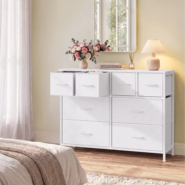 SONGMICS White 8-Drawer Fabric Chest of Drawers with Steel Frame Storage Organiser